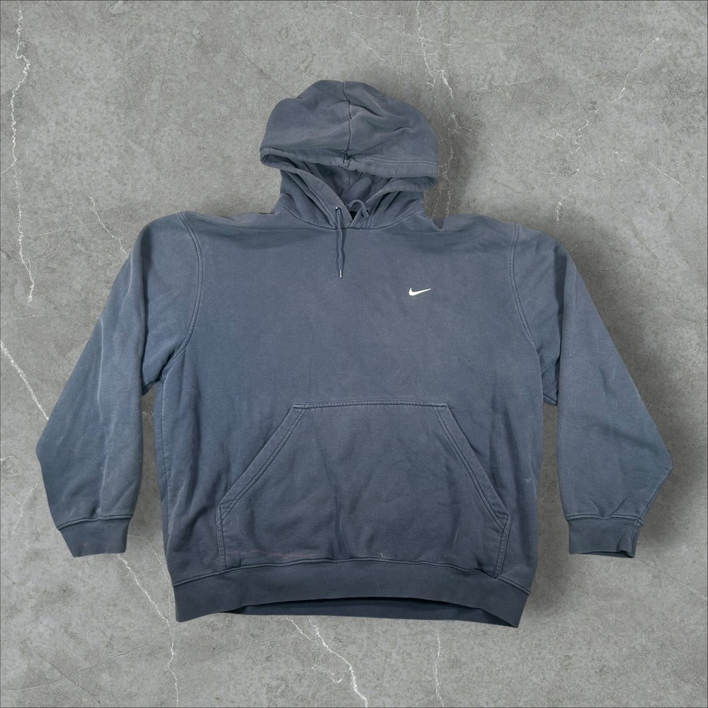 Nike Hoodie Mens XL Navy Blue Embroidered Swoosh Vintage Faded Club Fleece Y2K